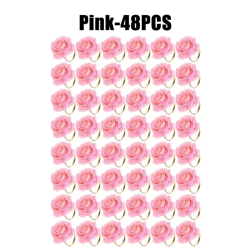 Rose Gold Napkin Rings 96Pcs Red Flower Wedding Decor Valentine Christmas Birthday Banquet Tableware Holder Set