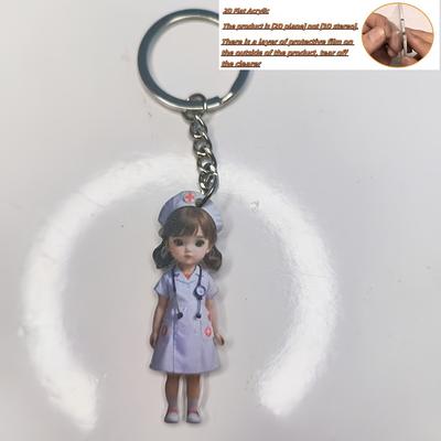 2D Flat Cute Acrylic Nurse Keychain - Ideal for Christmas & Halloween, DIY Backpack Charm, Festive Gift Idea, Festive Keychain