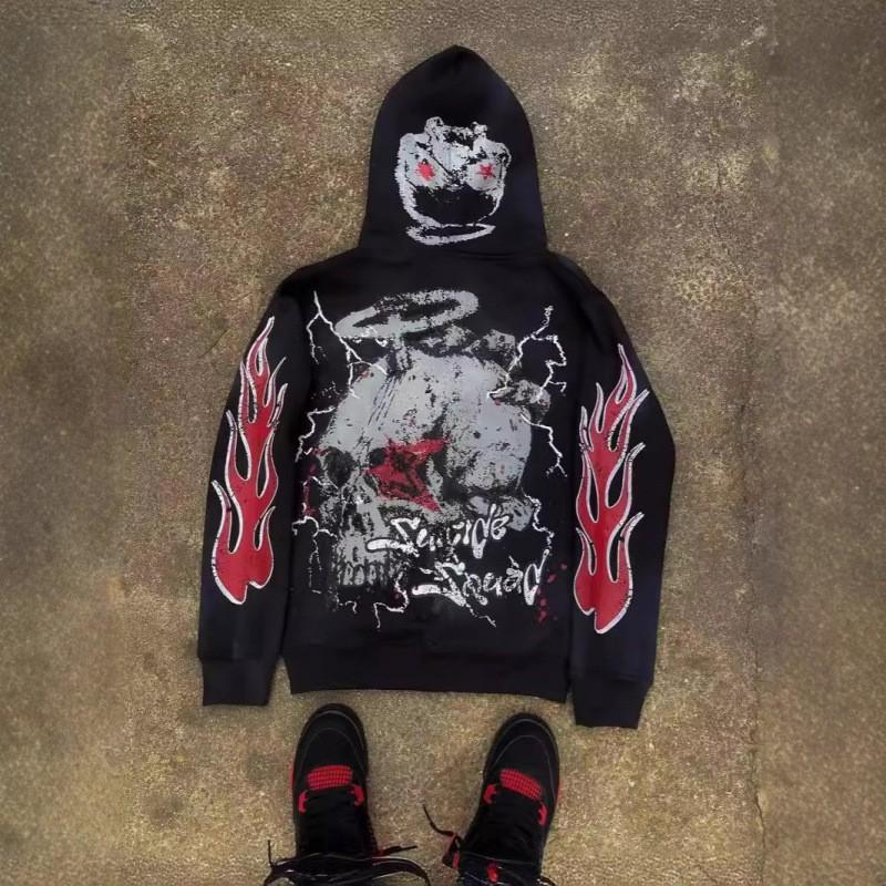 Sweat à capuche zippé surdimensionné pour homme avec imprimé graphique Streetwear Coupe ample Tenue décontractée