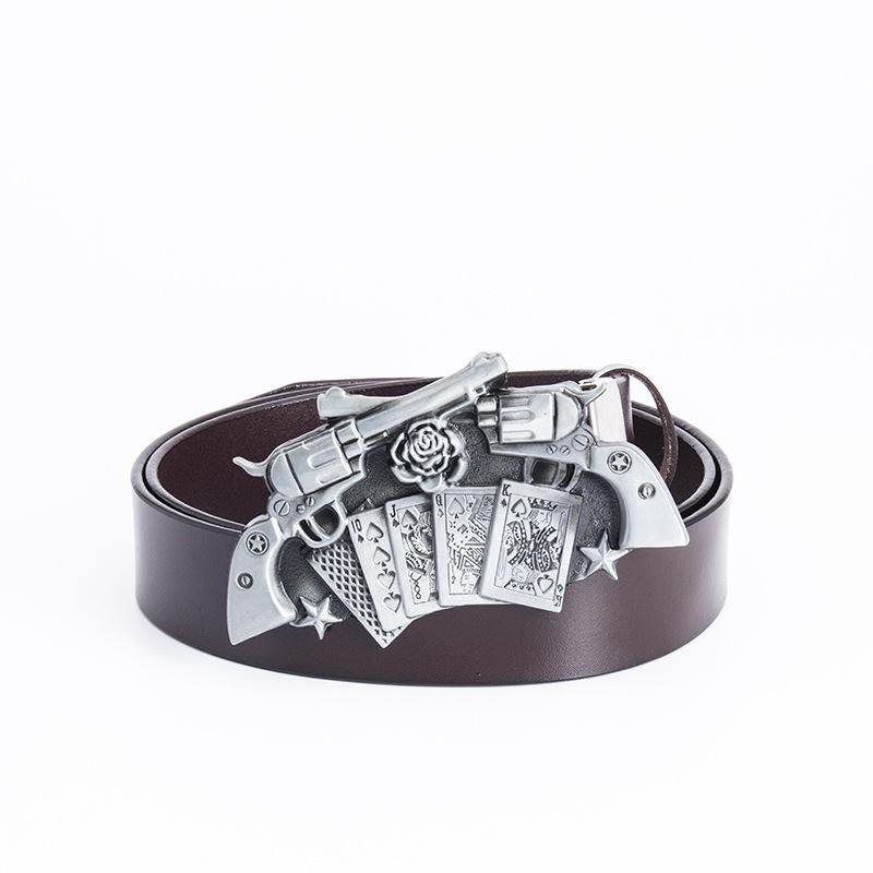 Western Cowboy Double Gun Zinc Buckle Cowhide Belt for Men - Casual Adult Style