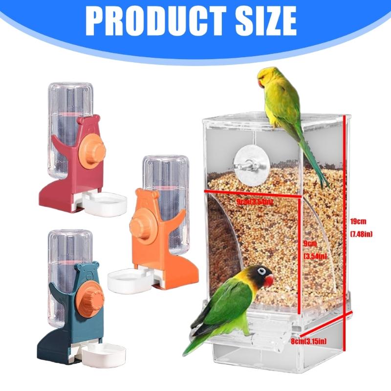 Pack of 2 Automatic Bird Feeder Water Dispenser Set for Parrots Cockatiels Pet Birds Easy Installation
