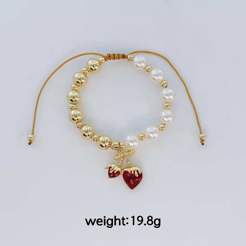 Hot-Selling Mother'S Day Beaded Cherry Bracelet Pearl Bracelet Niche Personality Dripping Oil Strawberry Round Bead Jewelry