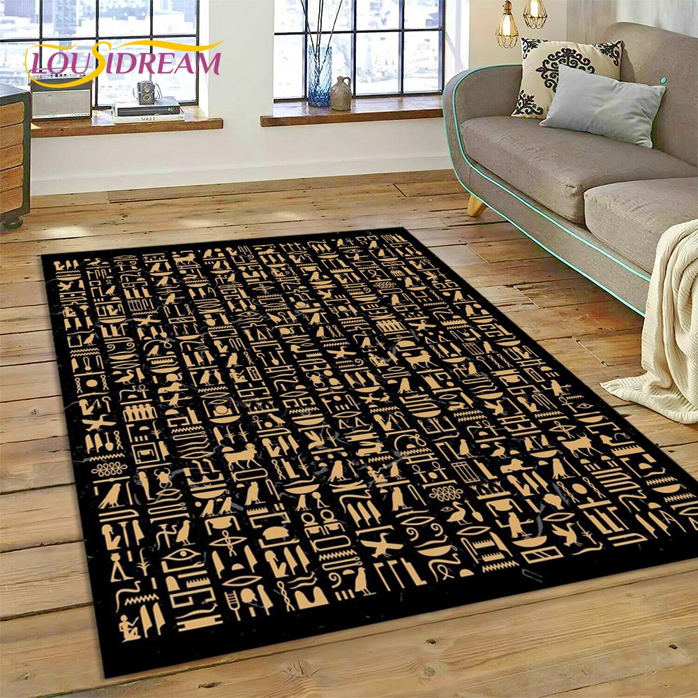 Antike ägyptische ideografische Zeichen-Symbole, mythologischer Teppich, Teppich für Zuhause, Wohnzimmer, Schlafzimmer, Sofa, Fußmatte, Dekoration, rutschfeste Matte