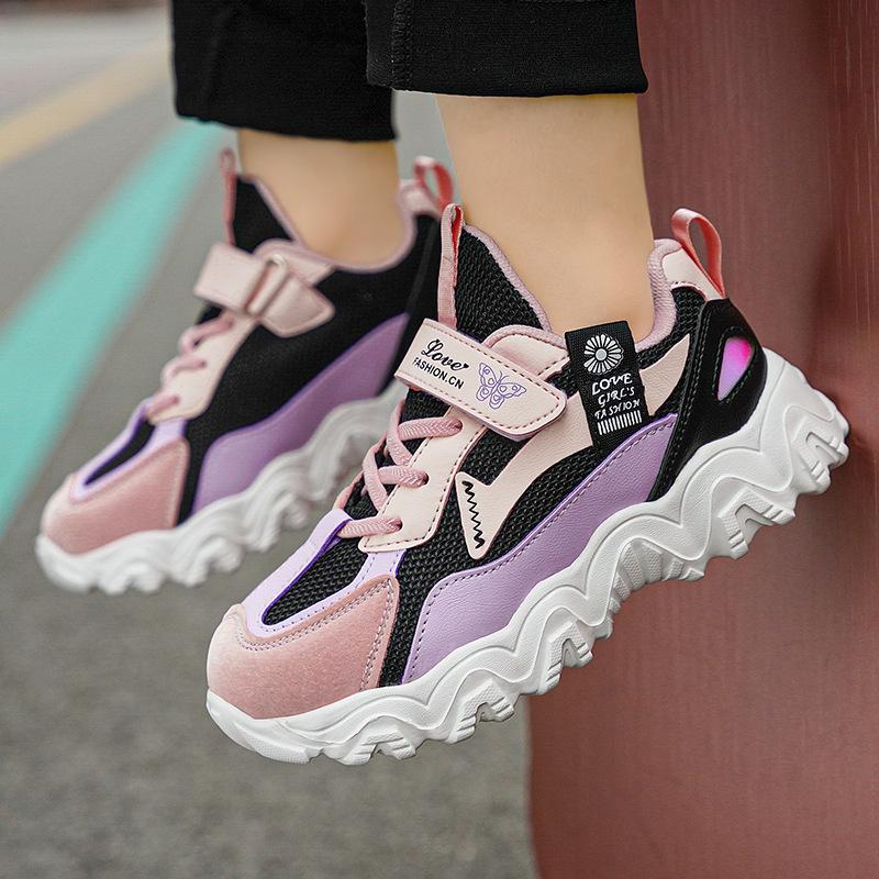 Hot-selling Classmate Girls' Shoes 6-12 Years Old Spring and Autumn New Double Net Casual Shoes Student Running Sports Shoes
