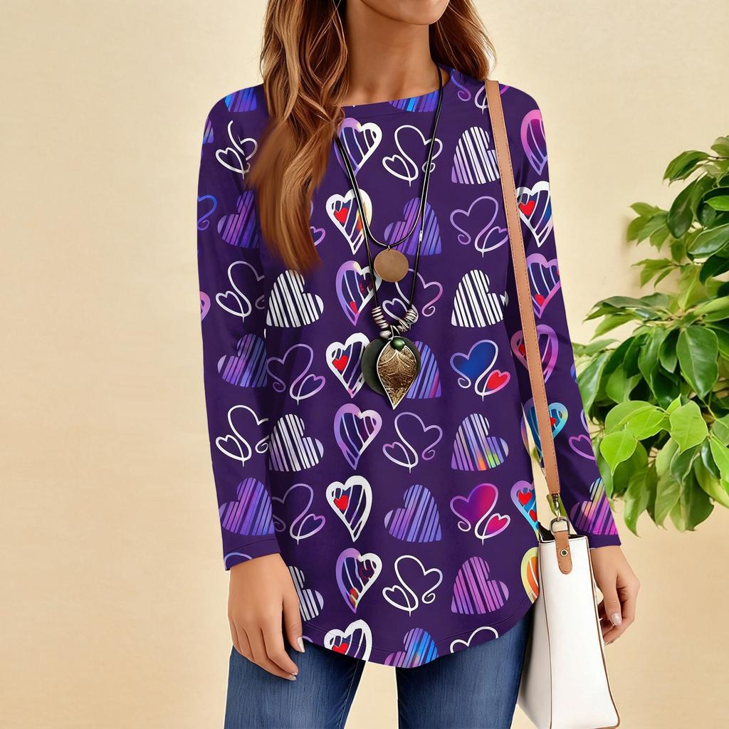 Women's Loose Round Neck Raglan Sleeve Printed Long Sleeve T-Shirt Pullover