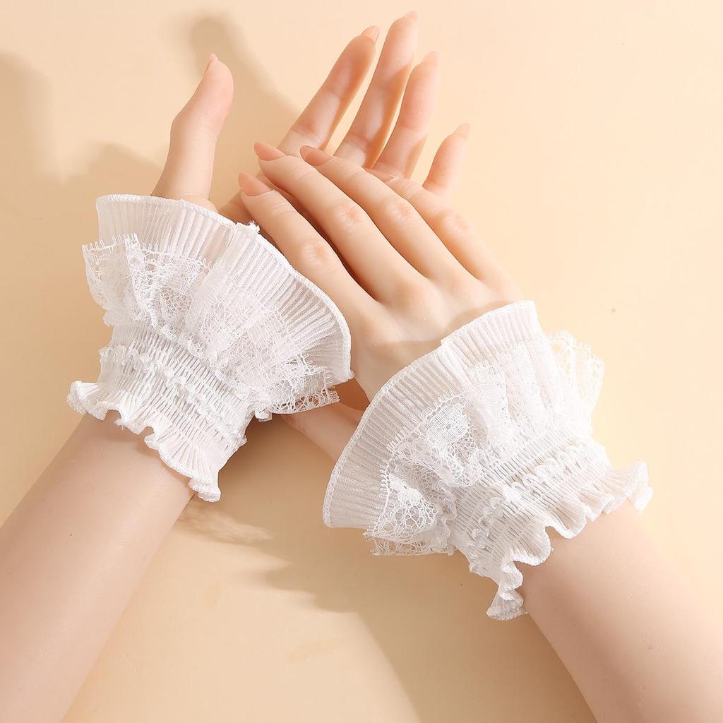 Women's Lace Mesh Cap Sleeves with Extended Bell Sleeve Cuffs