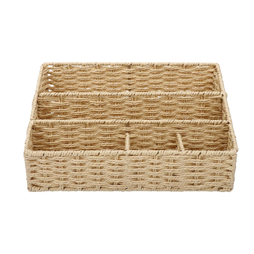 2pcs Woven Mail Desk File Holder Paper Rope Iron Frame Natural Tabletop Modern Storage for Letters Magazine Stationery Small It