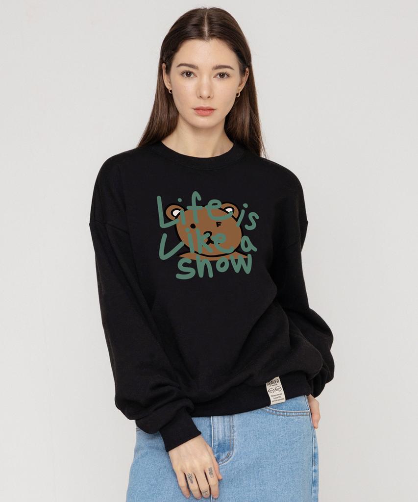 GRAVER [Unisex] Big Drawing Letter Bear Sweatshirt_Black/Green Logo