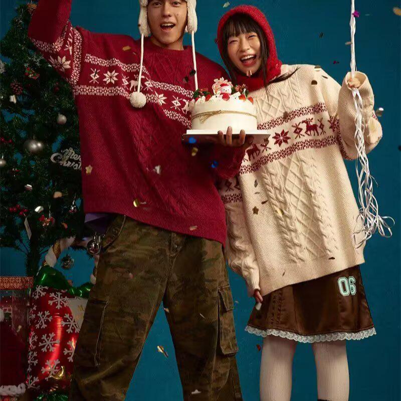 Spring & Autumn Men's Retro Fair Isle Loose Knit Sweater - Couple Style Pullover