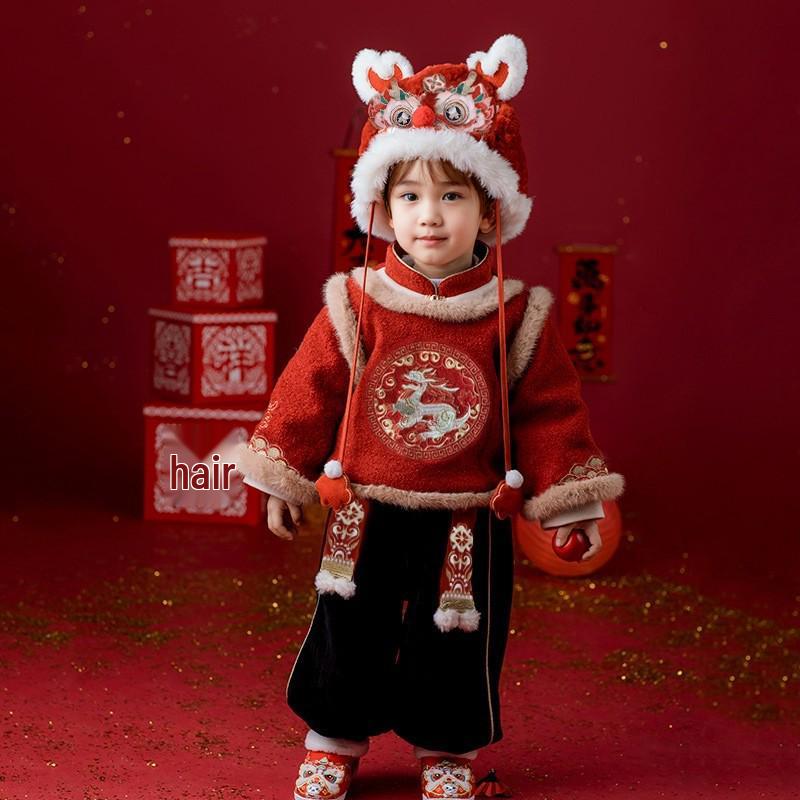 2026 New Year Hanfu Boys Festive Tang Suit - Winter Solstice First Birthday Formal Wear Set