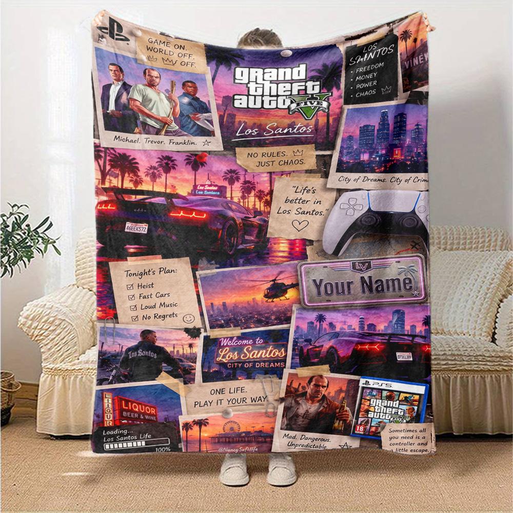 Grand Theft Auto Personalized Name Blanket Multi-purpose Customizable Blanket Durable Comfort Throw For Nap Home Decor Office Couch All-Season Use