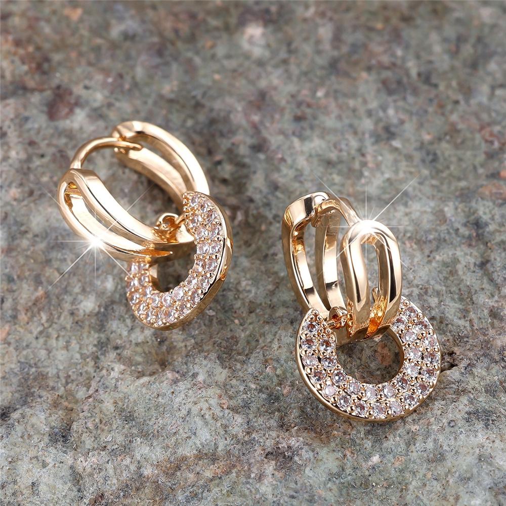 Brincos de Argola Redondos de Zircônia Branca Femininos de Luxo Moda Cor Ouro Rosa Prata Casamento Para Mulheres