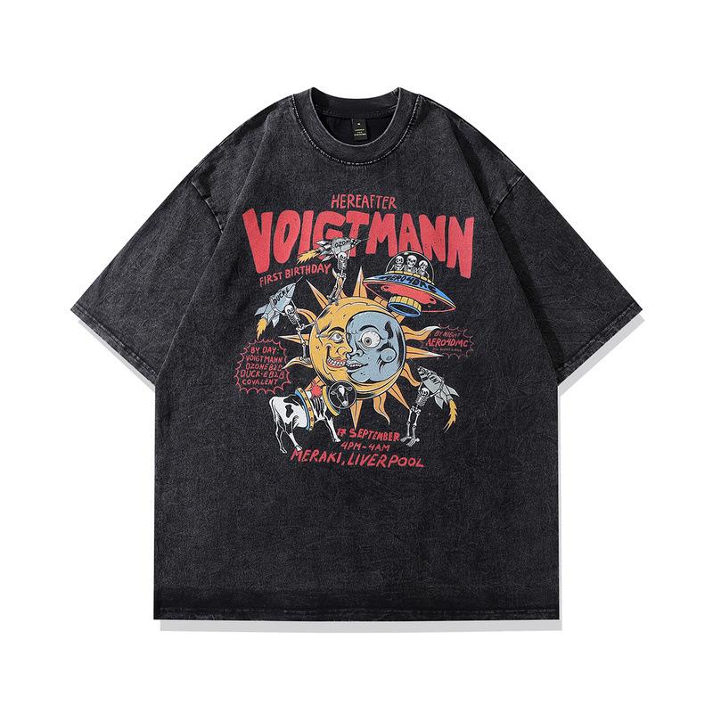 European And American Street Punk Animation Printed Short-Sleeved T-Shirt Men'S And Women'S Vintage Hip-Hop Half-Sleeved T-Shirt Tide