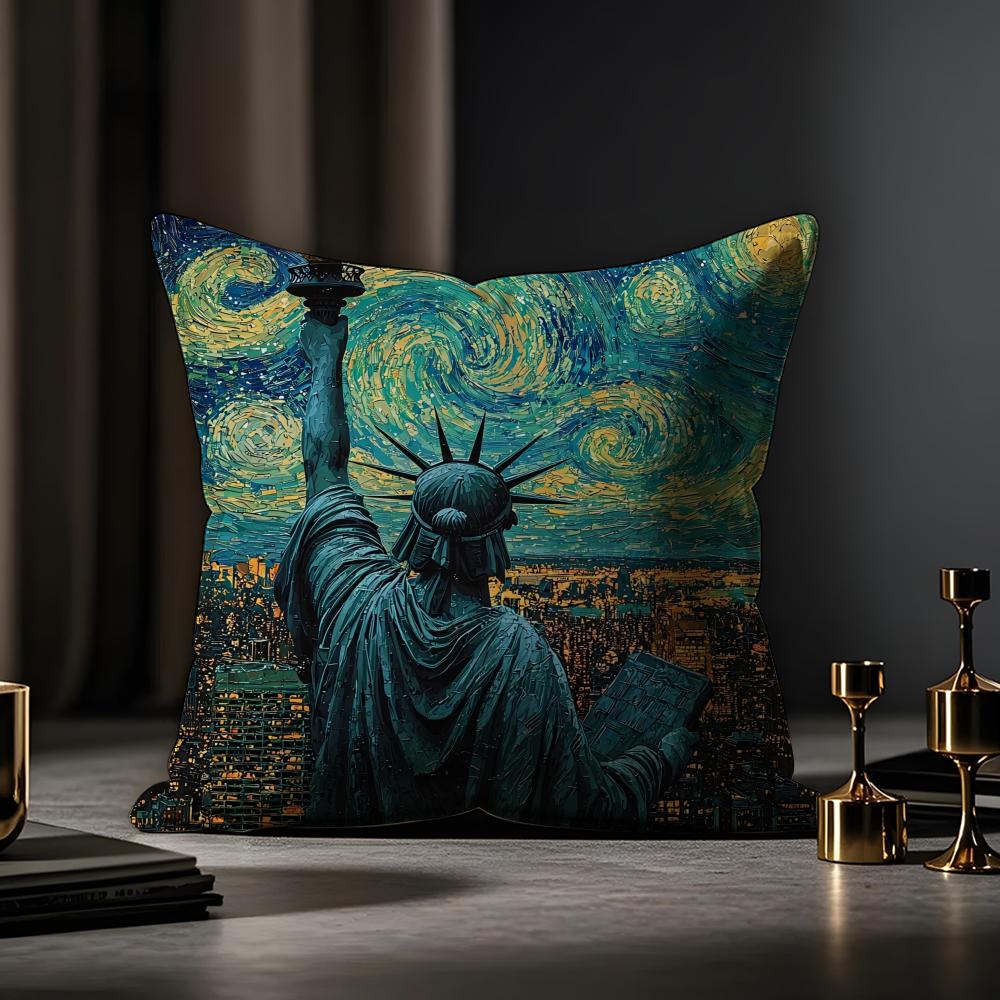G-Goddess Of L-Liberty Cushion Cover Anti-dustmite Pillowcase Invisible Zipper Silky Short Plush Sofa Cushion Cover