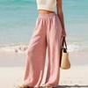 Women Pants Elastic High Waist Wide Leg Loose Fit Trousers Pure Color Summer Spring Casual Beach Vacation Long Pants