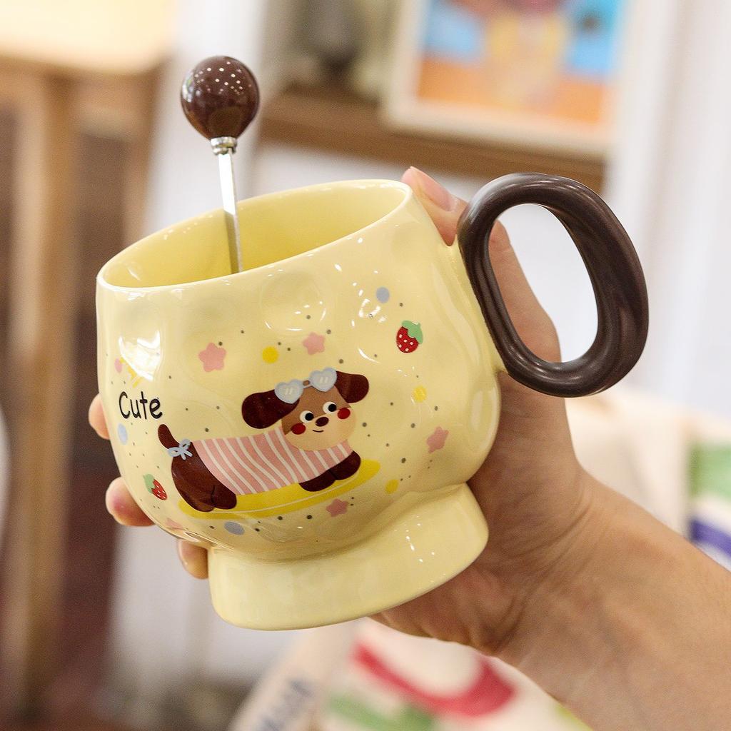 Dachshund Water Cup High Appearance Level  Large Capacity Mug Ceramic Cup  Covered Spoon  Breakfast Cup  Souvenir Gift Box