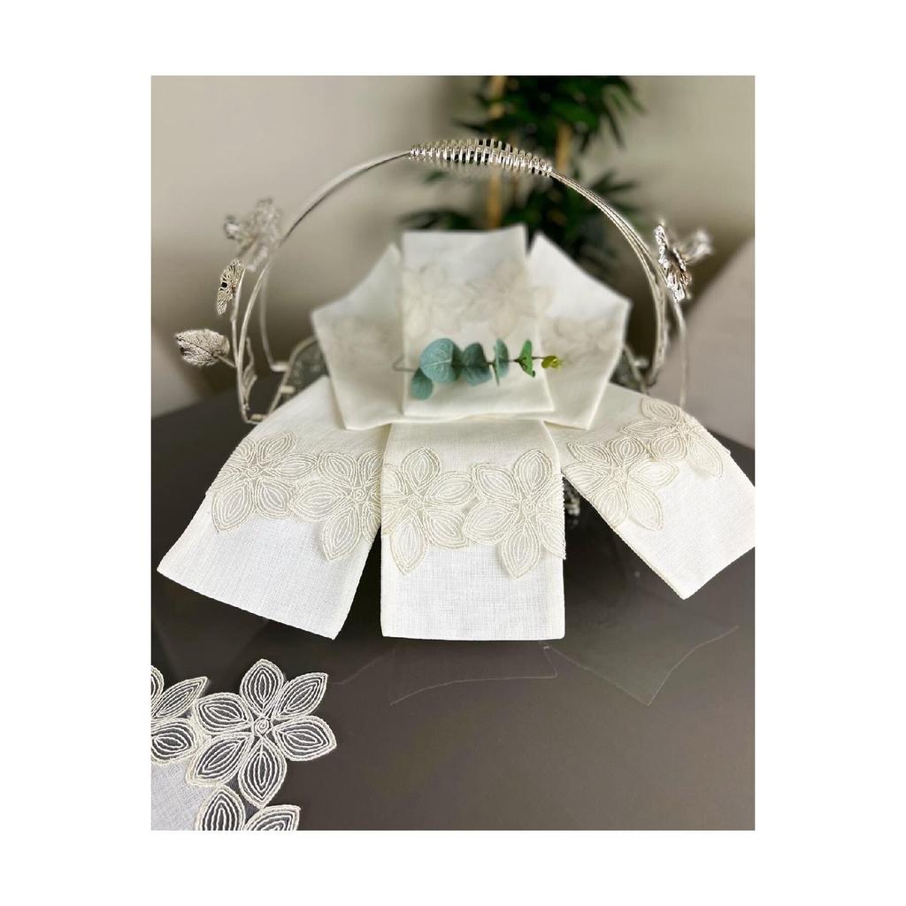 Perla Modell Creme Farbe Guipure Spitze Gardenia Stoff Set von 12 Besteck Servietten Reihe Stoff Geschirr