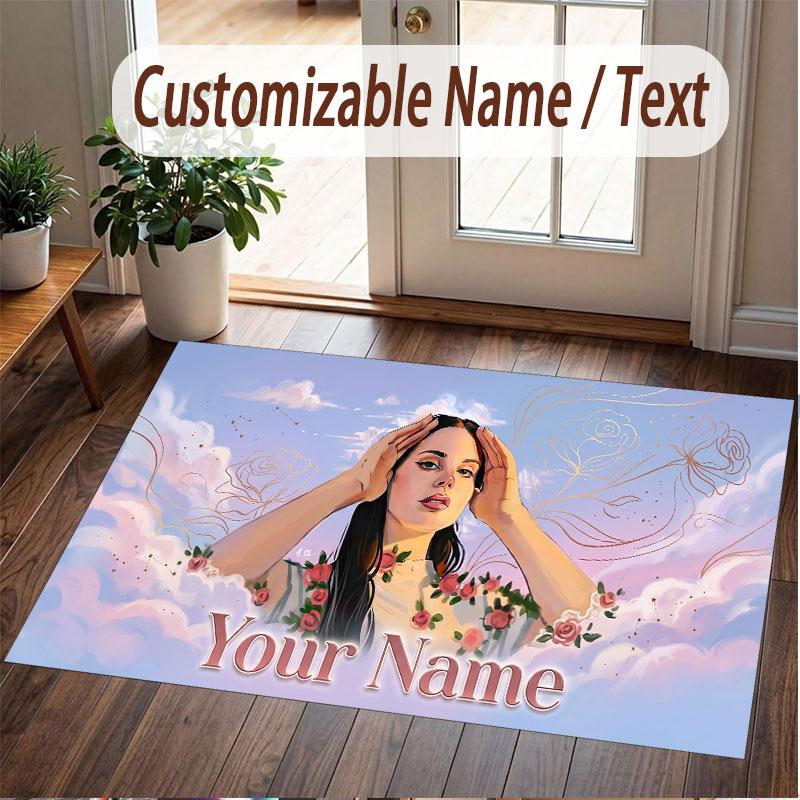 Custom Name Crystal Velvet Rug,Lana Del Rey Comfortable Anti Slip Floor Mat For Room Decoration