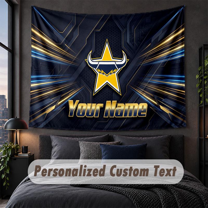 Custom Name Text Tapestry,North Queensland Cowboys Decorative Wall Hanging, Background Tapestry For Home Bedroom