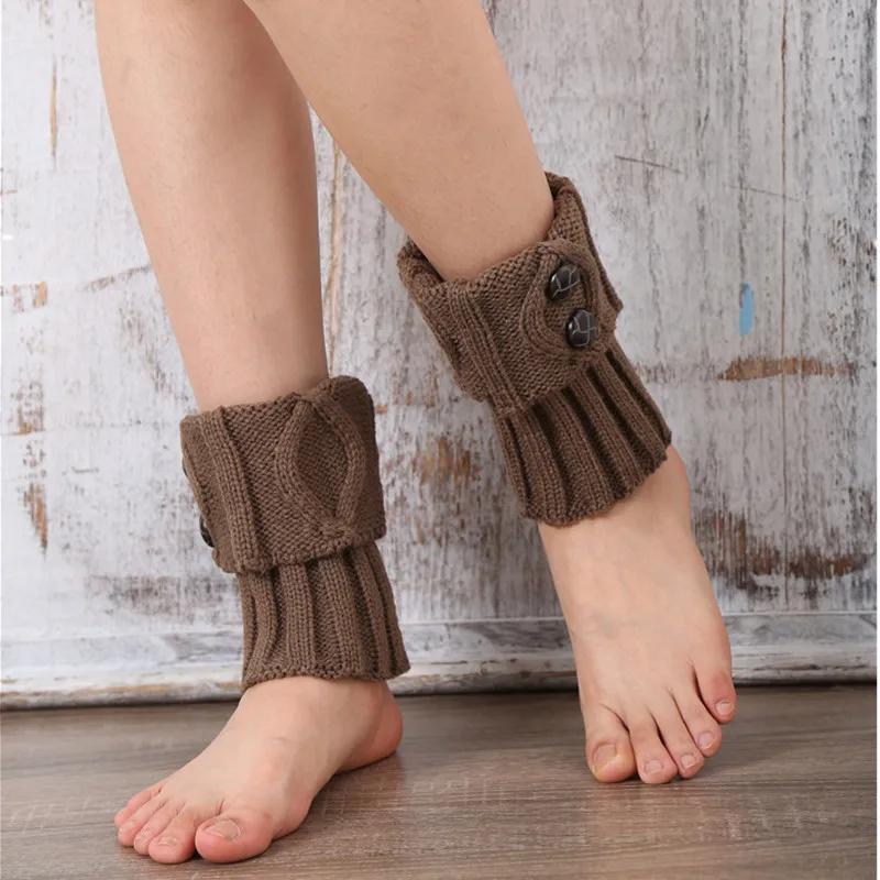 Women Knitted Gaiters Leg Warmers for Autumn/Winter Lolita Sweet Girl Short Boot Cuffs Buttons Crochet  Lady Boot Knee High Boot