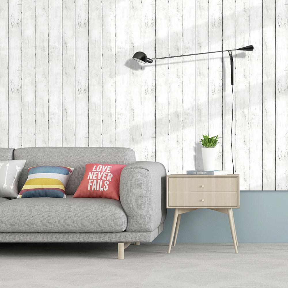 Classic White Gray Wood Paper  Self-Adhesive Removable Wood Peel and Stick Wallpaper Decorative Stick for Living Room Decoration