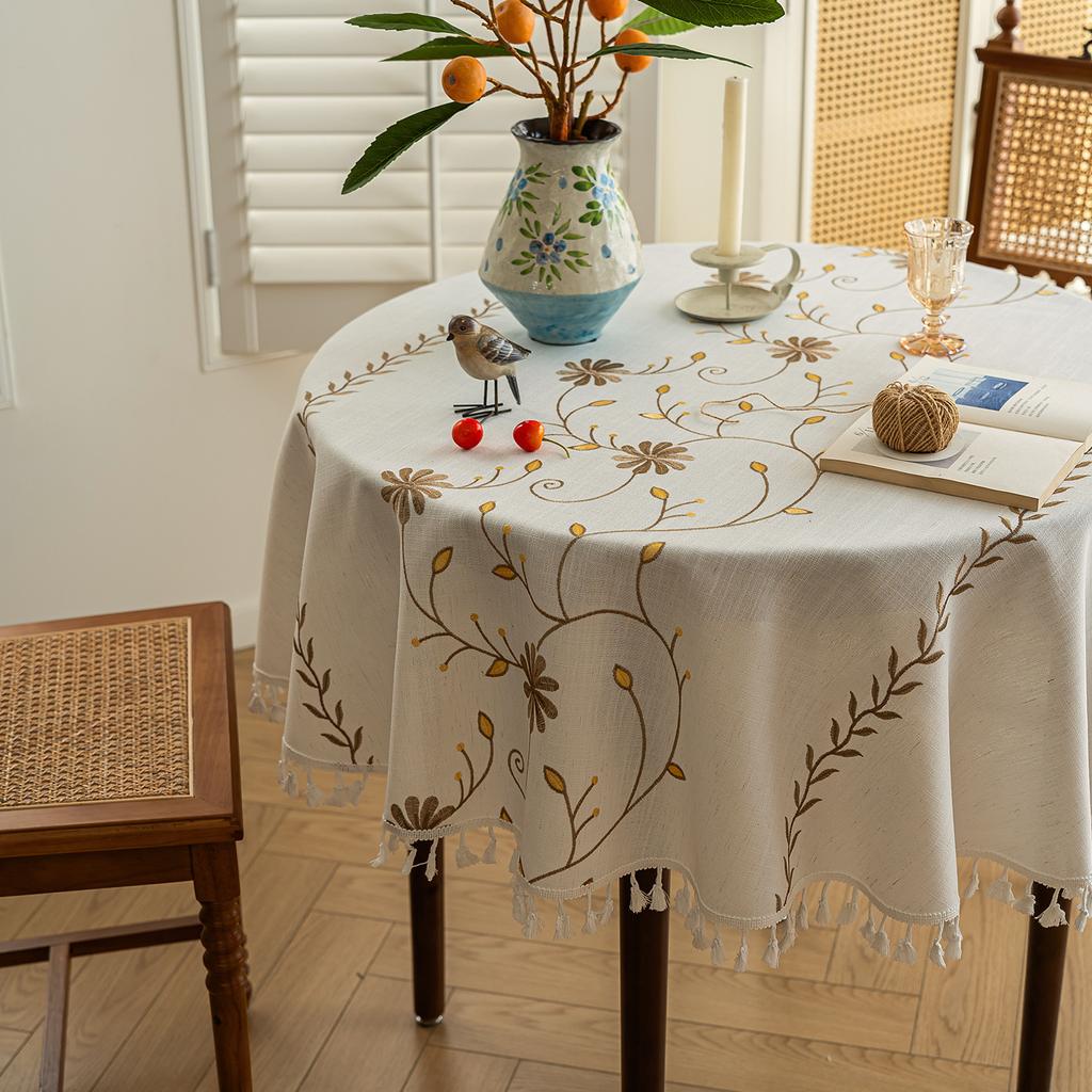 Tablecloth Fabric Cotton And Linen Small Fresh Waterproof Tablecloth High-End Embroidery Dining Table Cloth Round Table Coffee Table Cloth Tablecloth