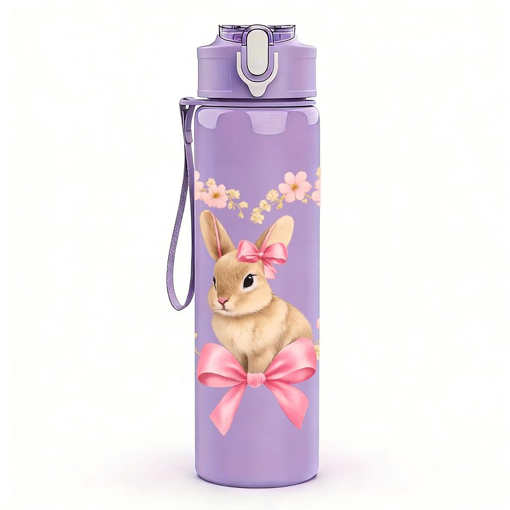 1PC Heart Floral Bunny 750ml Color Plastic Sports Water Bottle Leakproof Flip Straw Lid Suitable for Sports Office Home Use