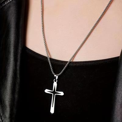 Hollow Necklace Hip Hop Amulet Jewelry Religious Christian Fashion Design 1PC Men Cross Pendant Simple Stainless Steel Women  Delicate Jewelry
