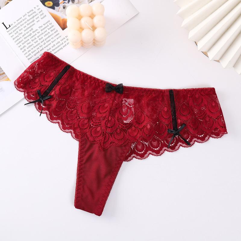 Damen Dessous Sexy Slips Spitze Schleife Aushöhlung Slips String Unterwäsche Höschen