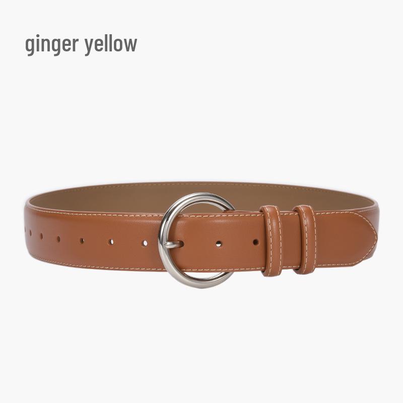 Ladies' Genuine Cowhide Leather Wide Waist Trench Coat Belt