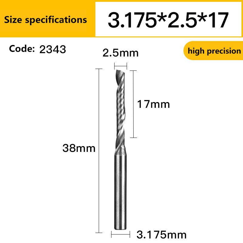 Abwärtsfräser Einschnecken-Schaftfräser 3,175 Wolframkarbid CNC-Werkzeug Fräser Gravur Spiralbohrer