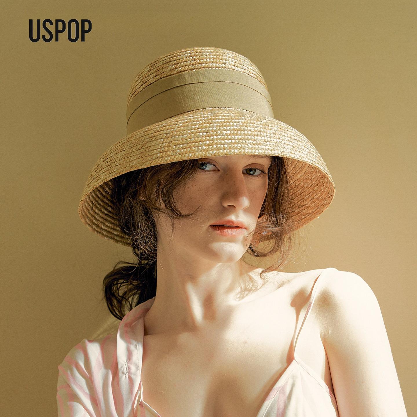 My Extreme Outdoor Activities Women's Black Uspop Wheat Straw Cloche Hat Summer Sun Hat With Ribbon Elegant Beach Vacation Straw Hat 55-57Cm