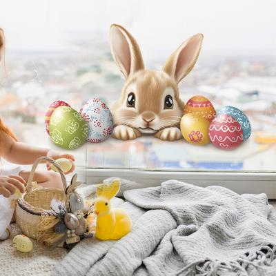 Adhésifs de Pâques pour Fenêtre Mignons Lapins Œufs Décalcomanies de Printemps Réutilisables Autocollants en PVC pour Fête de Printemps Vacances Décor Maison Bureau École
