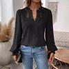 Damenmode, lässig, Frühling, Herbst, einfarbig, bedruckt, langärmelig, V-Ausschnitt, Blusen & Hemden