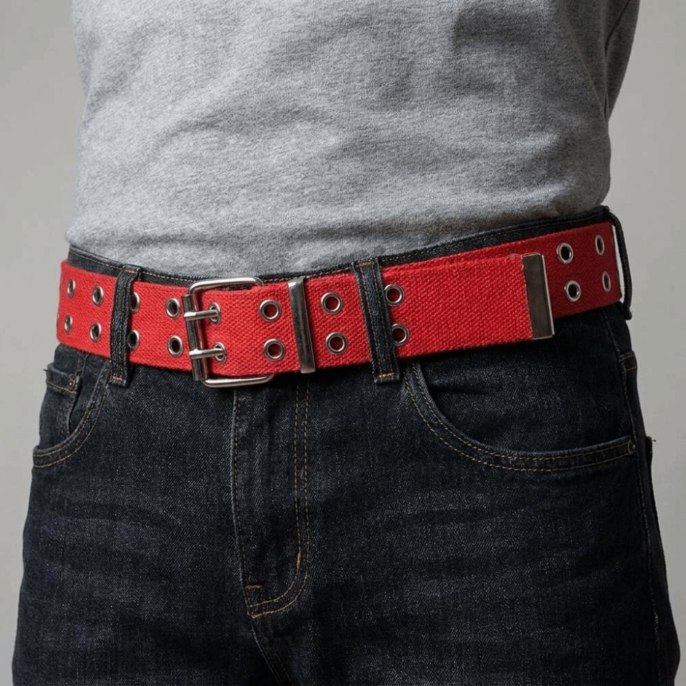 Solid Color Canvas Waist Belt Double Row Woven Belts Versatile Men's Belt  Jeans Wear