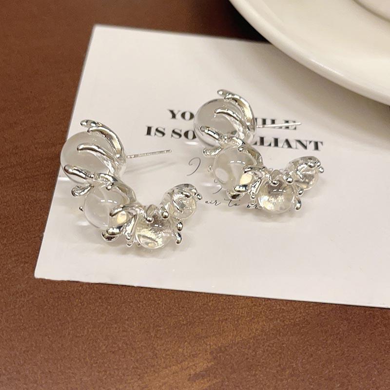 Silver Color Plated Transparent Round Balls Stud Earrings For Women