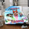 Custom Name Powerpuff Girls Adventure Flannel Blanket for Super Soft Cute Comfort Blanket for Travel Bedding Couch Sofa Blanket
