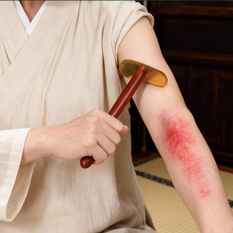 Holz & Messing Gua Sha Werkzeug - Natürliche Massage für Gesicht/Körper, Lymphdrainage, Hautpflege & Schmerzlinderung