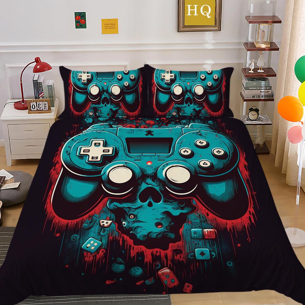 Conjunto de capa de edredom estampado para console de jogos, roupas de cama para casa, design em tamanho completo, capa de cama infantil de alta qualidade