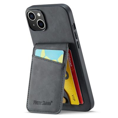 FIERRE SHANN Card Slots Phone Cover for iPhone 14 Kickstand RFID Blocking PU Leather+TPU Phone Case