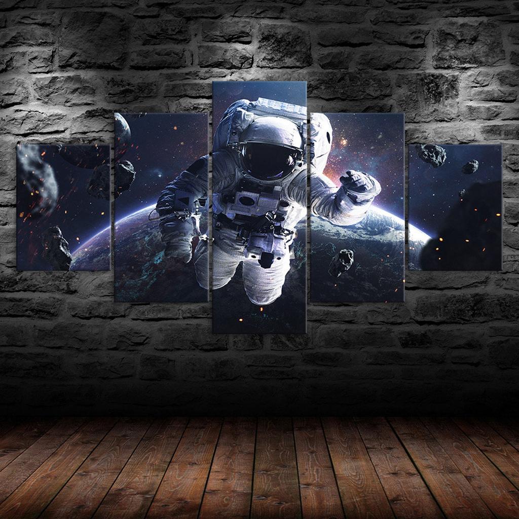 Space Astronaut Cosmos Planet Earth Scenery 5 Piece Five Panel Wall Canvas Print Modern Art Poster Home Decor Gift For Him For Her