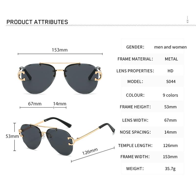 Oversized Pilot Sunglasses Men Trendy Fashion Vintage Rimless Brand Sun Glasses Women Outdoor Male Driving UV400 Eyewear
