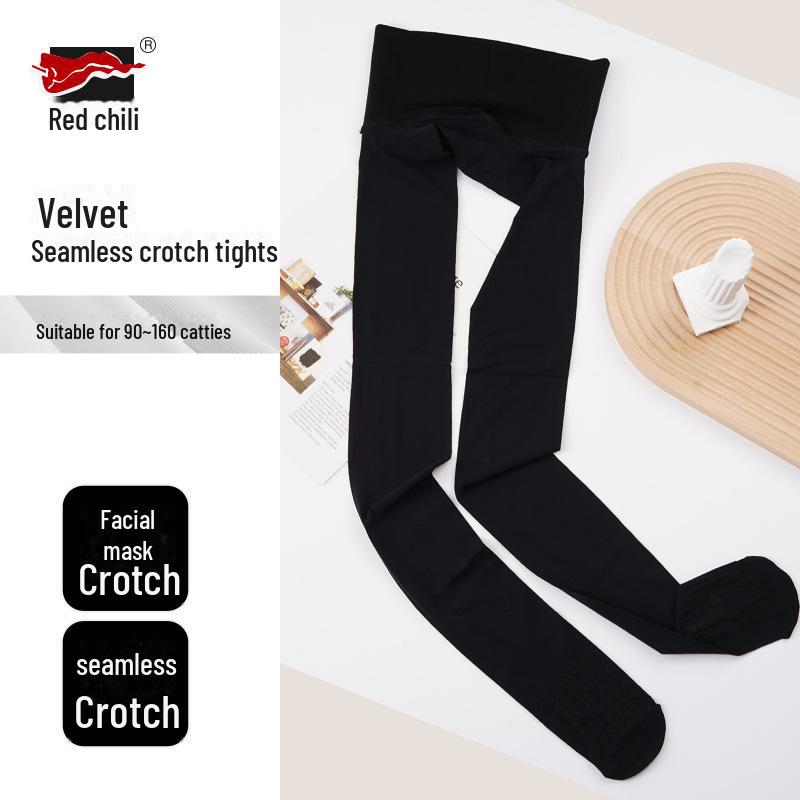 Red Pepper Seamless Crotch Stockings: Women's Sheer Cut Ingot Black Silk Sexy Pantyhose.