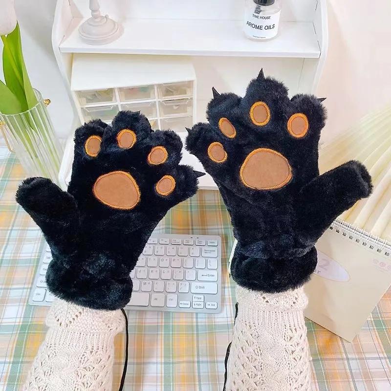 Cute Cat Claw Gloves Winter Girls Student Fur Thickened Animal Claw Warm Big Bear Palm Gloves Female