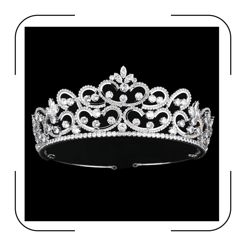 

QXMYOO Блискуча весільна корона з кубічним цирконієм, весільна тіара, цирконова прикраса для голови, королева, конкурс краси, день народження, випускний, костюм, кришталеві аксесуари для волосся для жінок, корони для 15 срібний