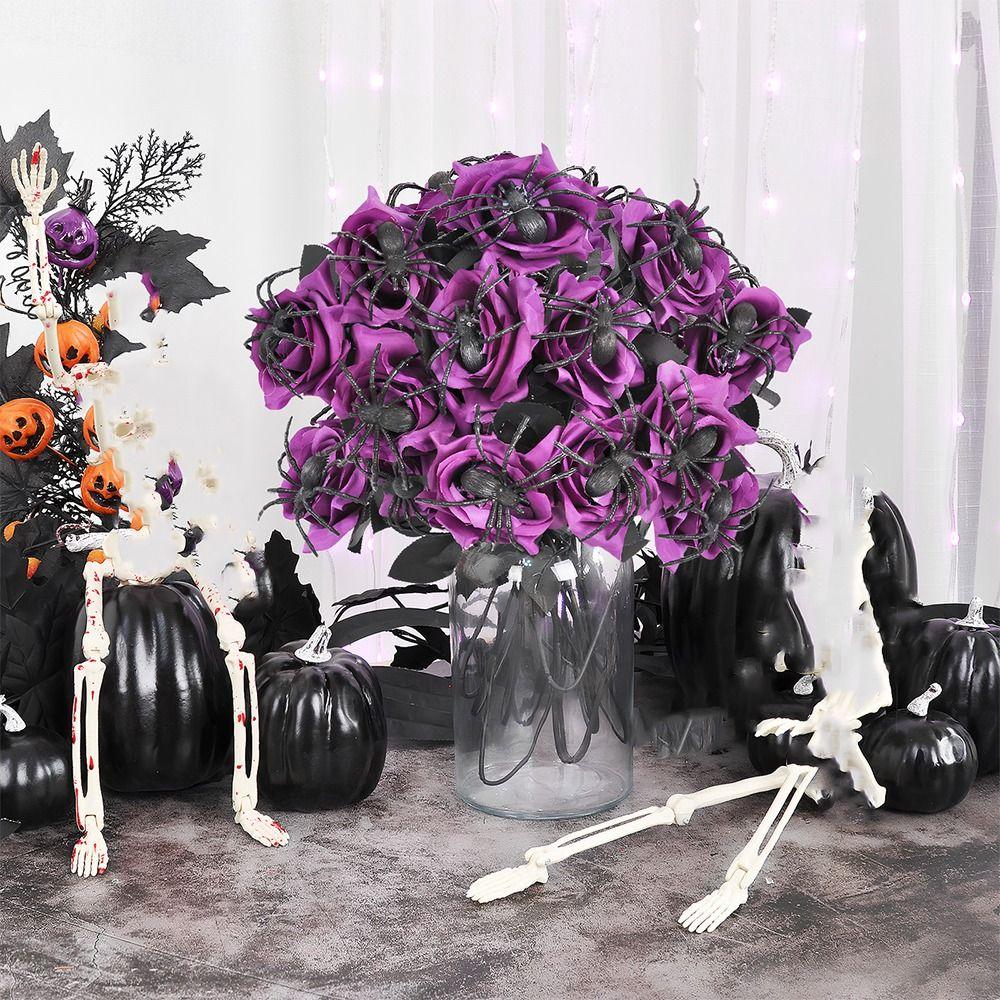 Gothic Halloween Artificial Rose 38cm Fake Flower Photo Props Spider Rose Bouquet  Vase Arrangement