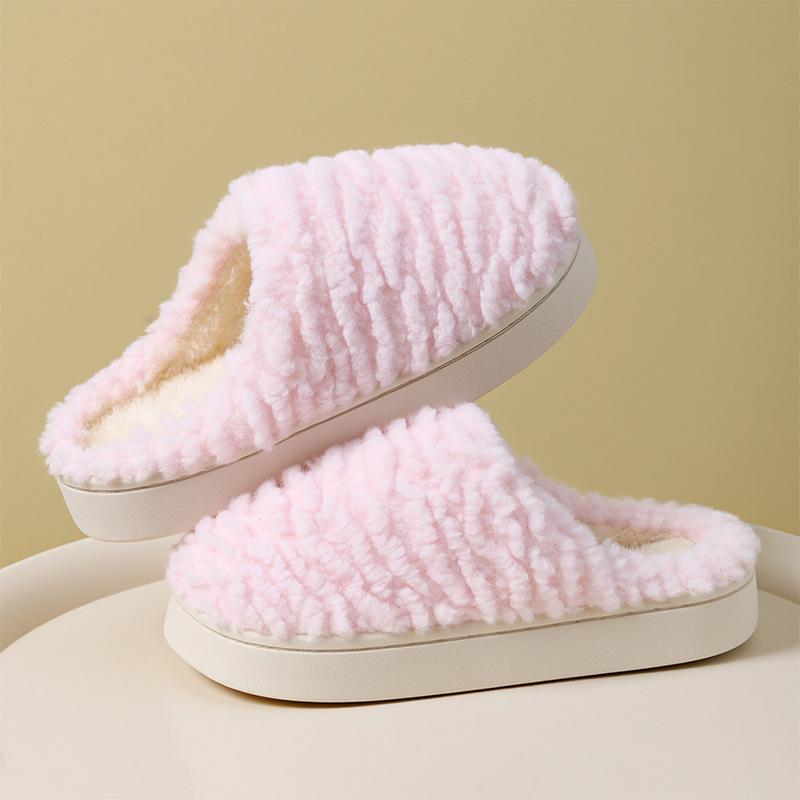 Women's Plush Cotton Slippers with Sweet Bow, Thick-Soled for Indoor Autumn/Winter 2026