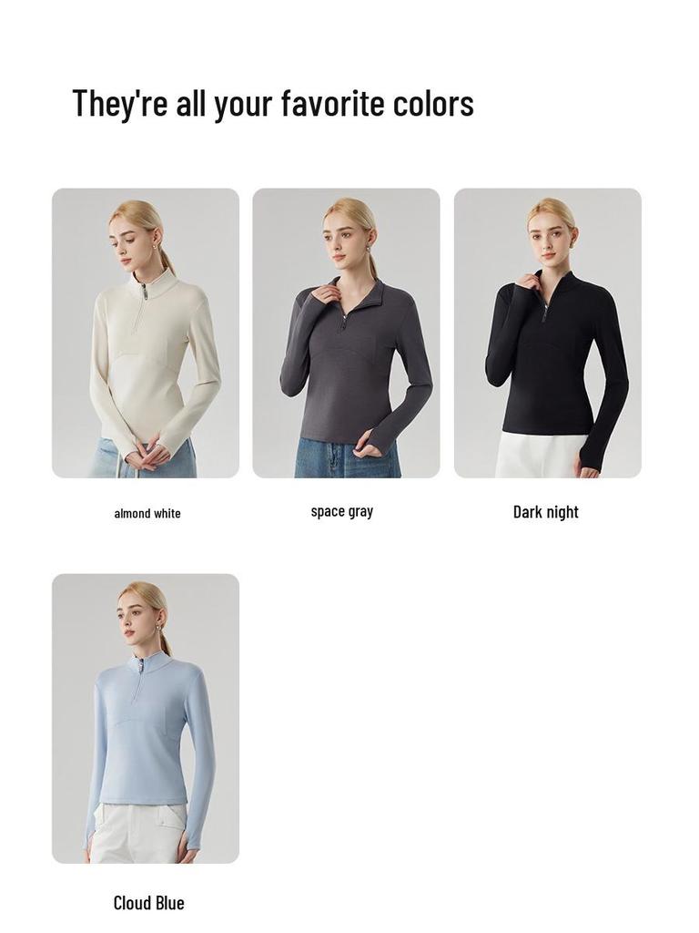 Women's Slimming Canary Half-Zip Long-Sleeve Sweatshirt: Skin-Friendly & Warm Winter Top