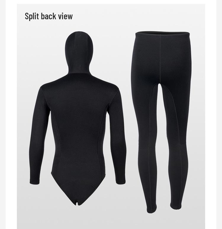 3mm Two-Piece Wetsuit with Hood for Warmth In Hunting, Snorkeling, Freediving, Surfing, and Ice Sports.