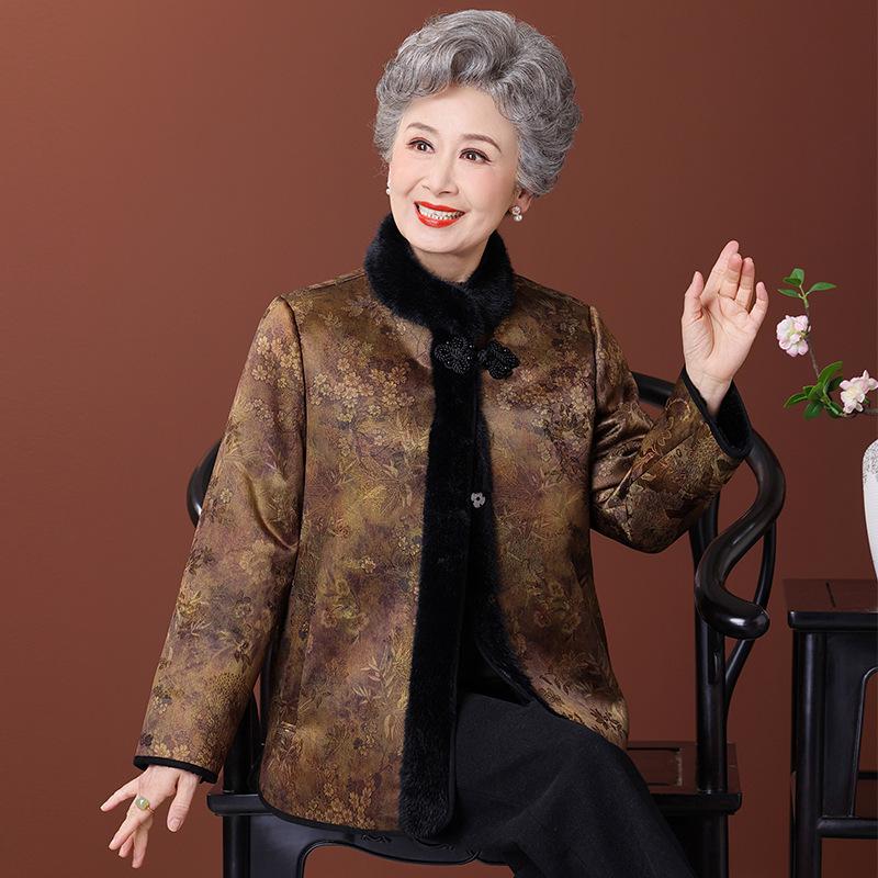 Grandma s Warm Fleece-Lined Coat: Thickened Winterwear for Elderly Women 3XL [125-135 lbs]